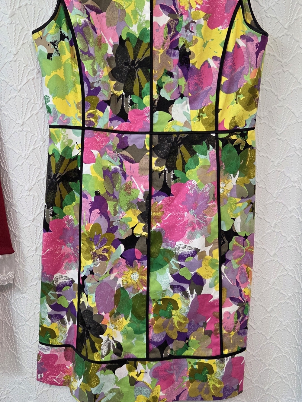 Calvin Klein Neon Floral Pencil Skirt with Black Piping